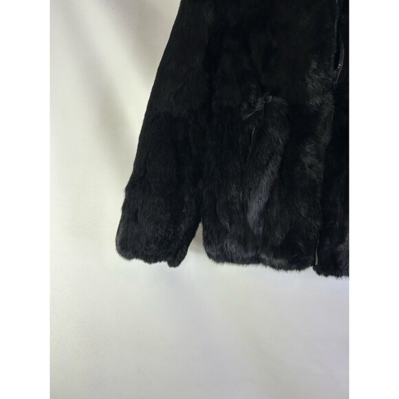 Vintage 90s Rabbit Fur Cropped Zip Jacket Mob Wife Black - Picture 8 of 9